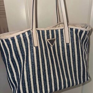 Guess Blue and White Striped Tote Bag
